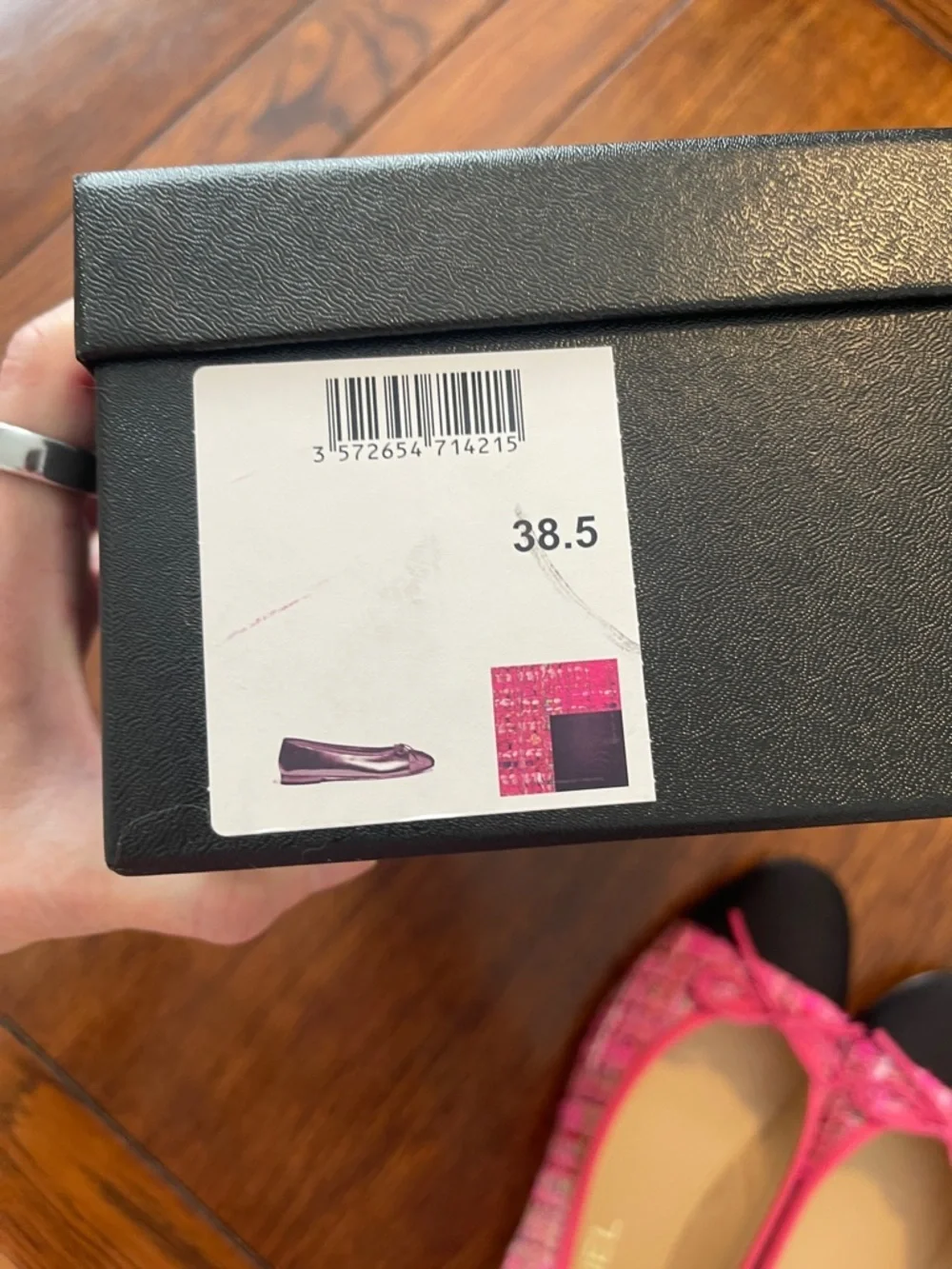 CHANEL Hot Pink Tweed Ballet Flats with Black Cap-Toe and Bow 38.5C multicolor